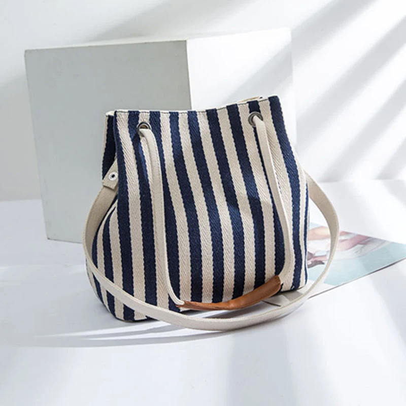 Title 5, Crossbody Portable Striped Simple Canvas Bag, p...