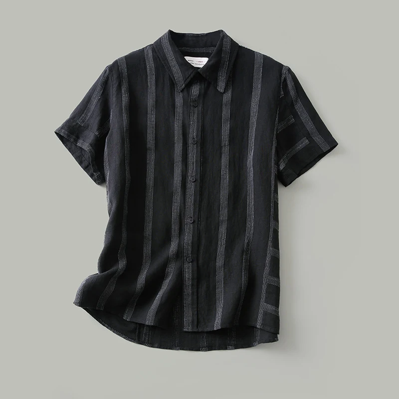 Title 4, Summer New Mens Striped Shirt, Retro Lapel, Ca...