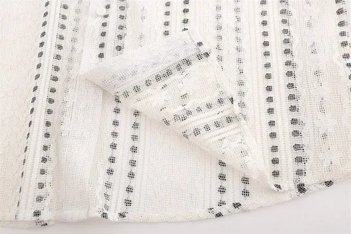 Title 4, Lace Hollow Out Long Sleeve Shirt with Polka Do...