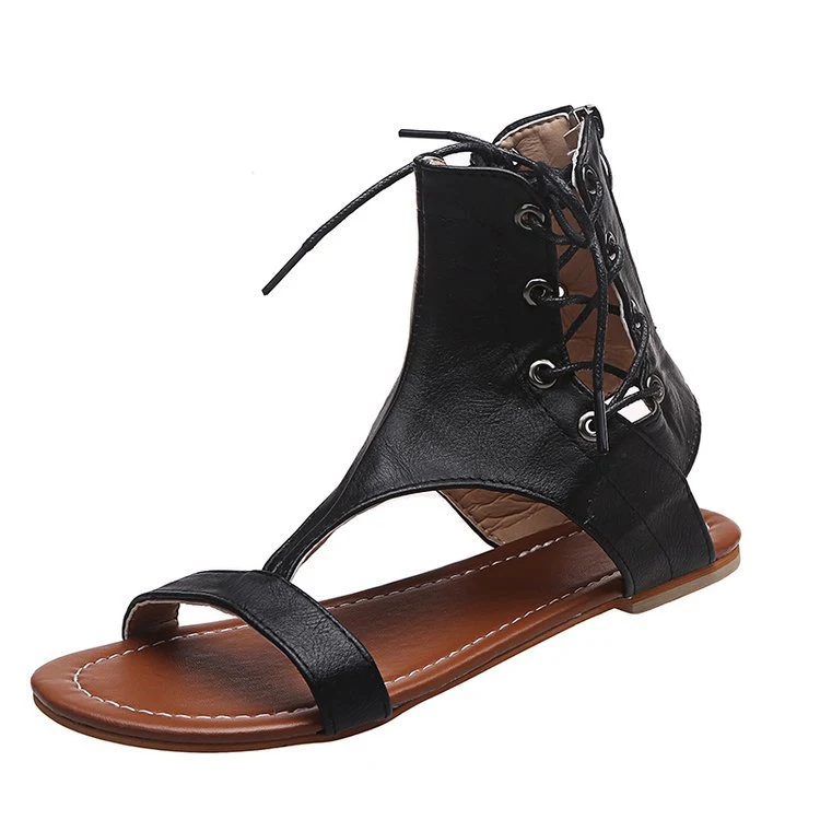 Sandali romani taglie forti, tinta unita, alti, allacciati, con zip posteriore, perfetti per un look estivo alla moda. — foto 1