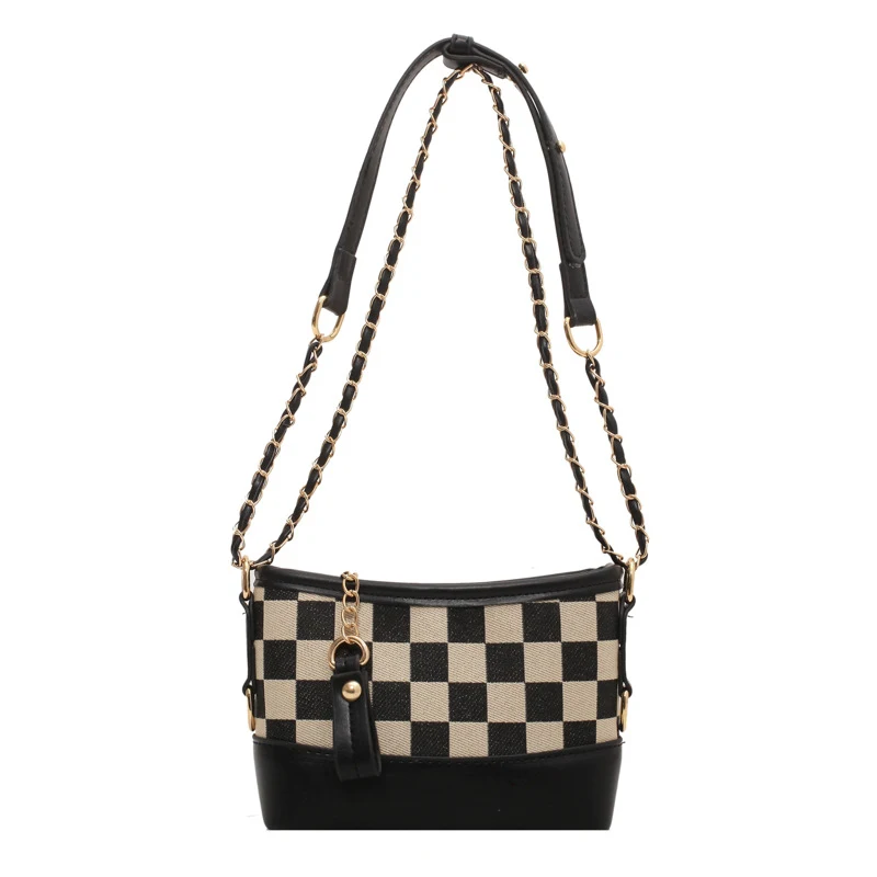 Ladies' Checkerboard Bag, Black and White Contrast Color. A stylish and versatile bag for everyday use, making a bold fa — photo 3
