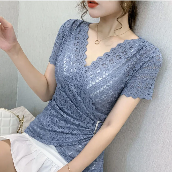 Title 11, Blusa de mujer con cuello en V y encaje en la p...