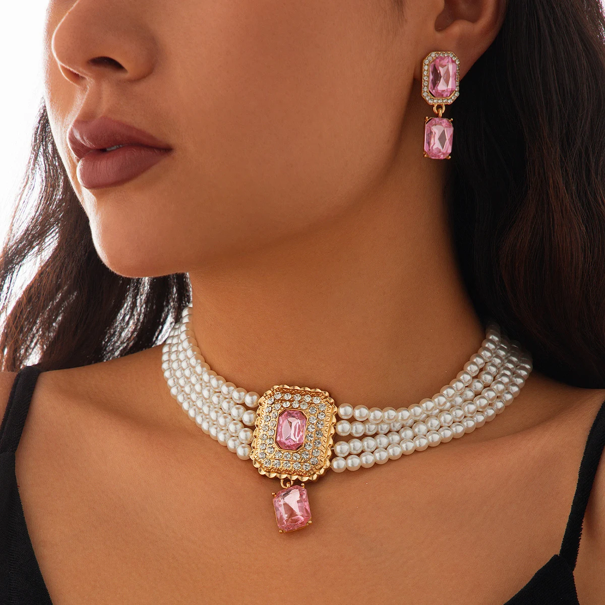 Conjunto colar de pérolas Fashion Sense com design geométrico. Adicione sofisticação e estilo ao seu visual com este conjunto feminino. — foto 15