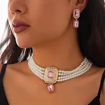 Conjunto colar de pérolas Fashion Sense com design geométrico. Adicione sofisticação e estilo ao seu visual com este conjunto feminino. — foto 15