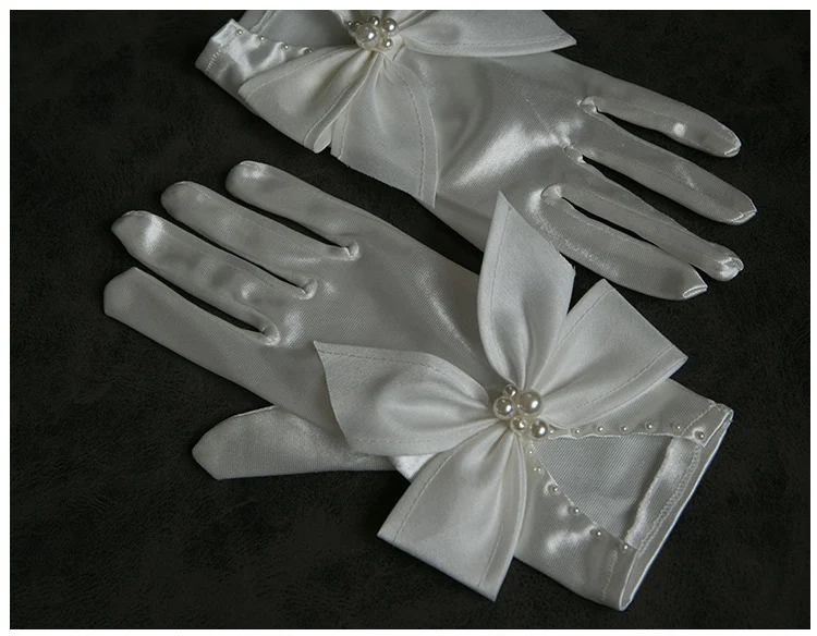 Title 3, Elegant Pearl Bow Satin Gloves Bridal