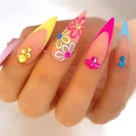 Unhas Postiças Florais Pequenas Arco-Íris, Formato Gota, Ponta Fina, Strass, Francesinha e Prontas para Usar! — foto 8