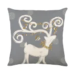 Funda de cojín navideña con letras simples pintadas a mano, alce y árbol de Navidad impresos, decoración festiva para el hogar. — foto 1