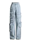 Vintage lichtblauwe high-waisted tooling jeans voor dames, gewassen, comfortabel en stijlvol voor dagelijks gebruik. — foto 2