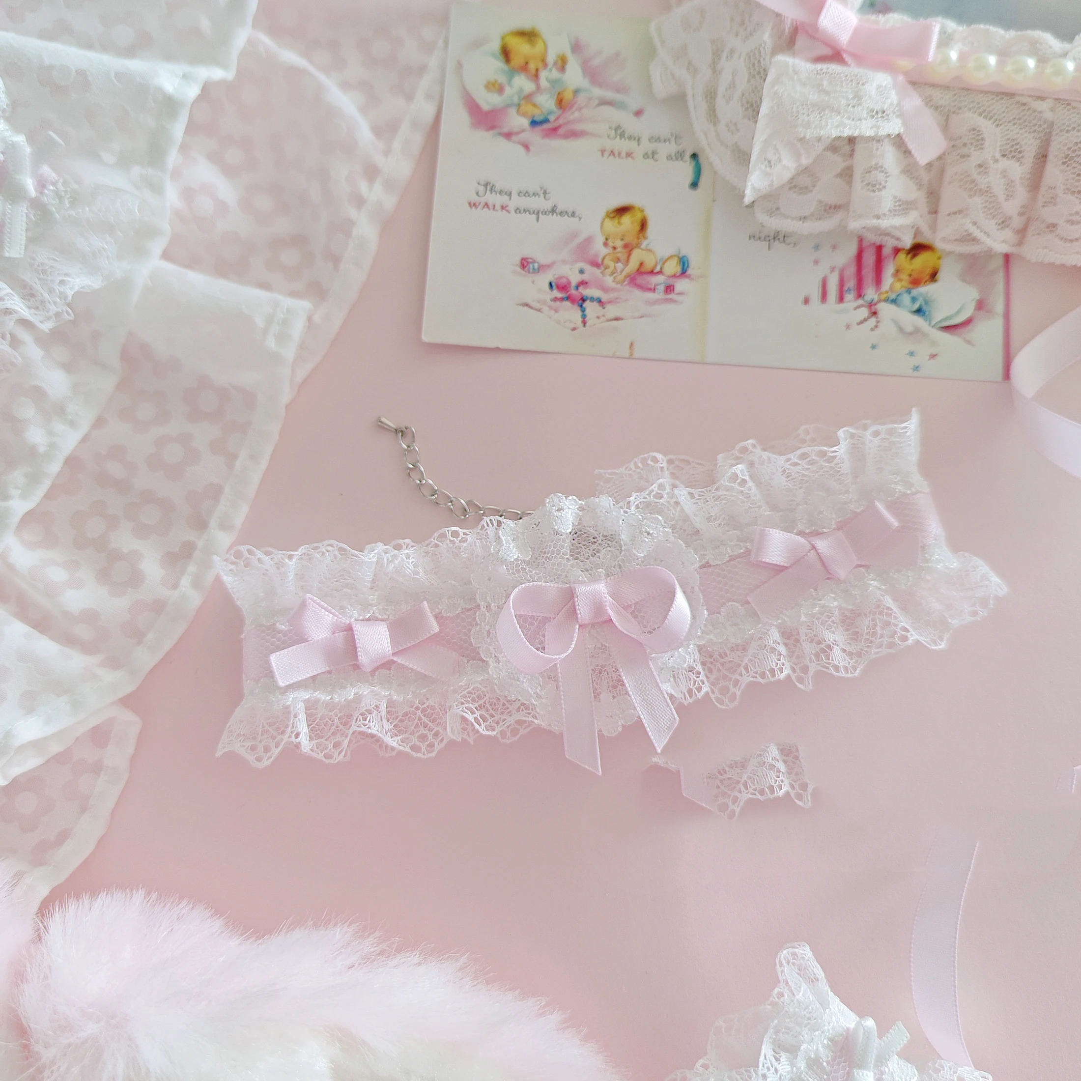 Title 5, Vintage Purple Sweet French Girl Lace Clip Nec...