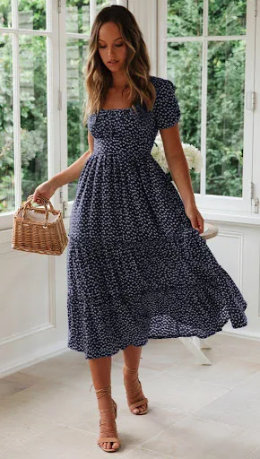 Title 31, Square Collar Short Sleeve Dress Summer Puff Fl...
