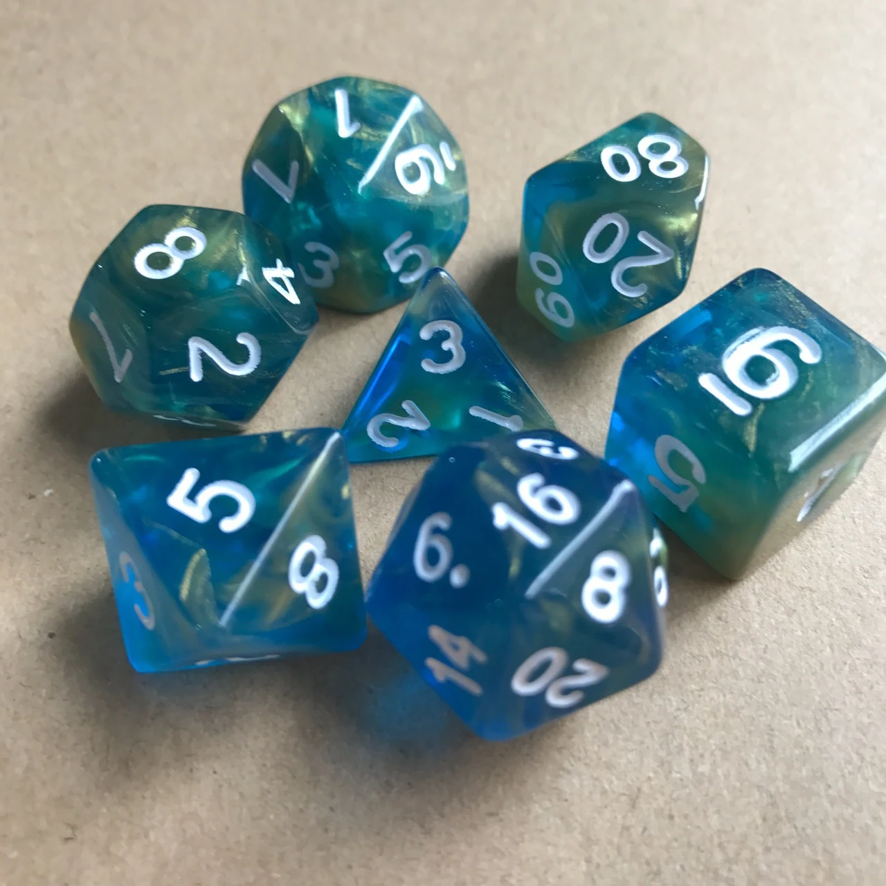 Multi-faceted Transparent Blue Floating Gold Dice Acrylic Digital DND for roleplaying games, a unique digital gaming exp — photo 5