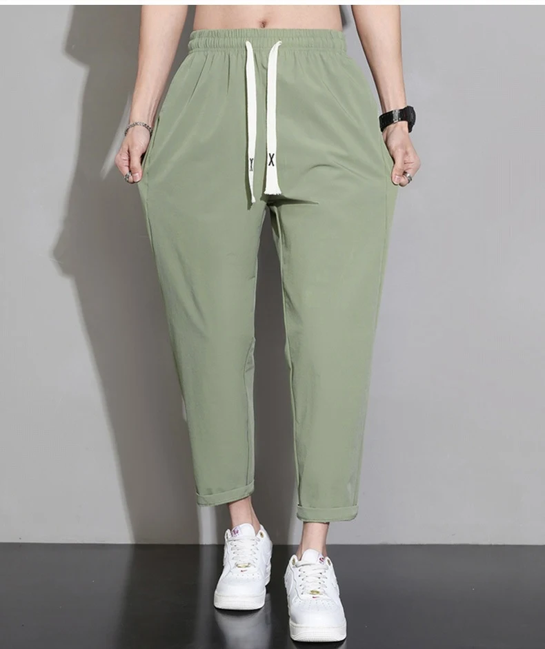 Heren Ice Silk sneldrogende broek, dun, los, rechte wijde pijpen, sport casual cropped broek. Perfect voor warme dagen. — foto 21