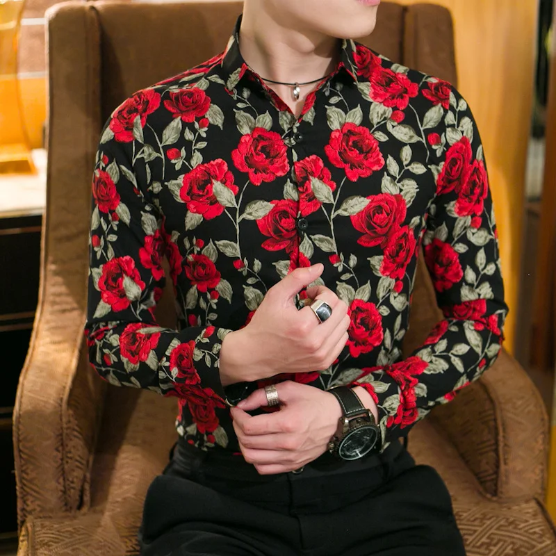 Title 4, New Mens Slim Long-sleeved Printed Shirt offer...
