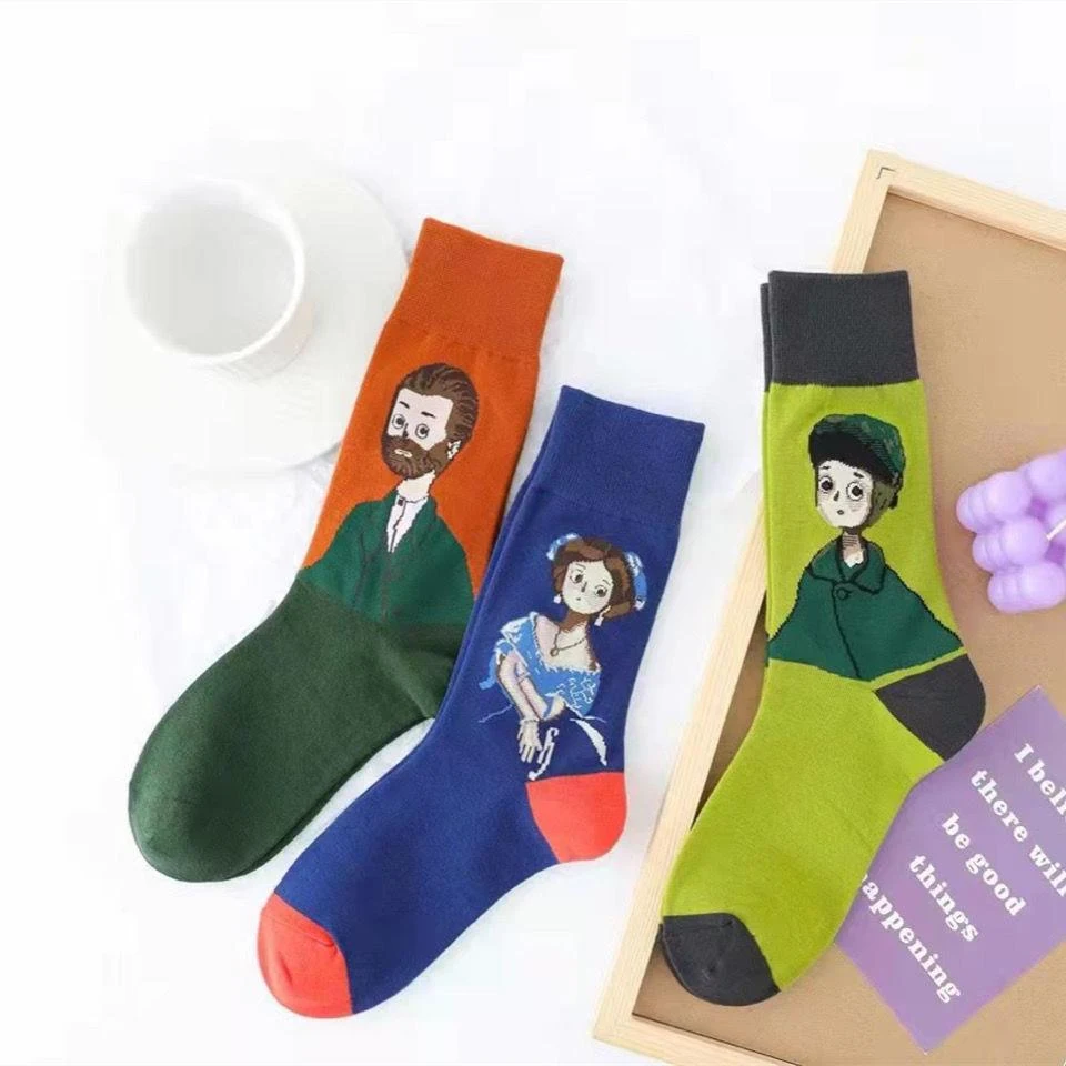 Title 3, Cartoon High Tube Oil Painting Socks For Men An...