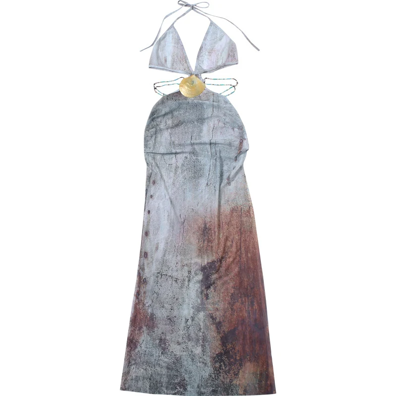 Diepe V-hals halter jurk met veterrug en hoge taille, perfect voor een sexy en flatterende look voor dames. — foto 7