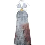 Diepe V-hals halter jurk met veterrug en hoge taille, perfect voor een sexy en flatterende look voor dames. — foto 7
