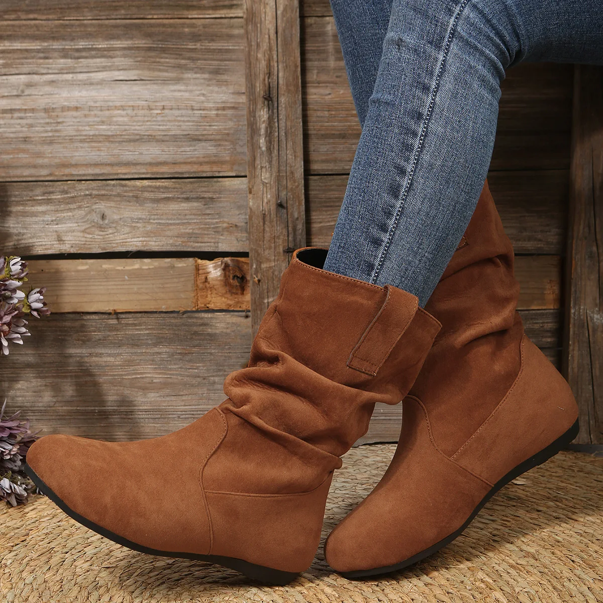 Large Size Flat Bottom Women Buskin Suede Stitching Round-toe Boots offer comfort and style for everyday wear. Perfect f — photo 17