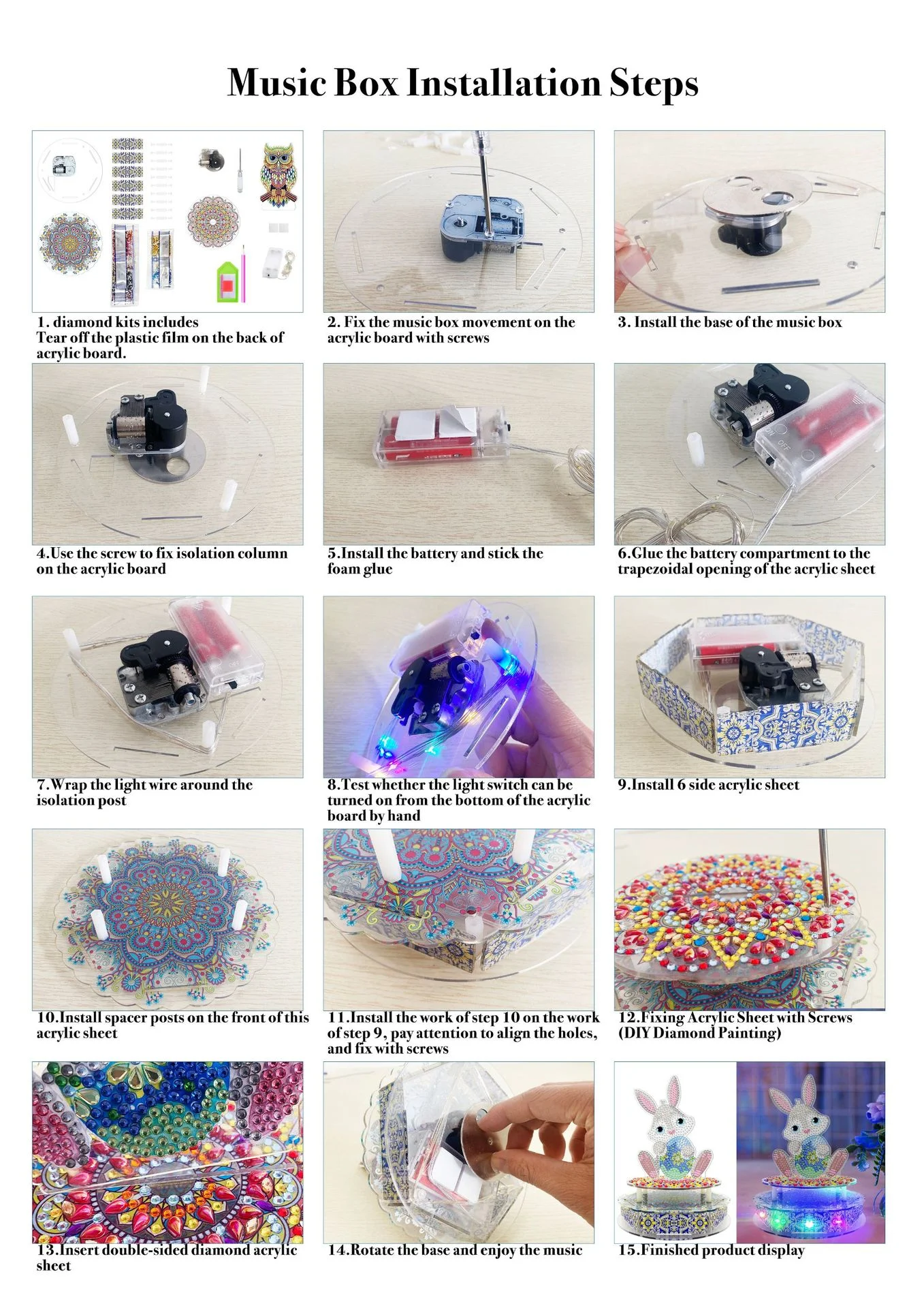 Title 11, Handmade Point Diamond Music Box DIY Diamond Pa...