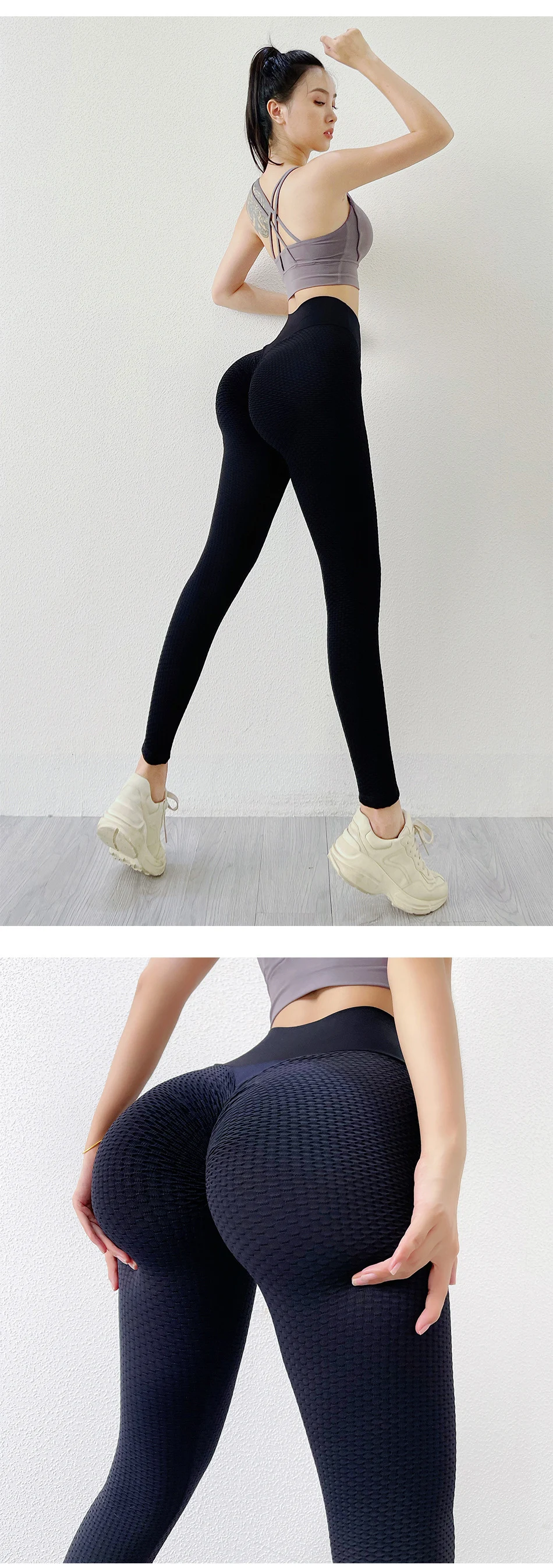 Naadloze fitness yoga broek met effen honingraatstructuur voor optimale bewegingsvrijheid en comfort tijdens het sporten. — foto 17