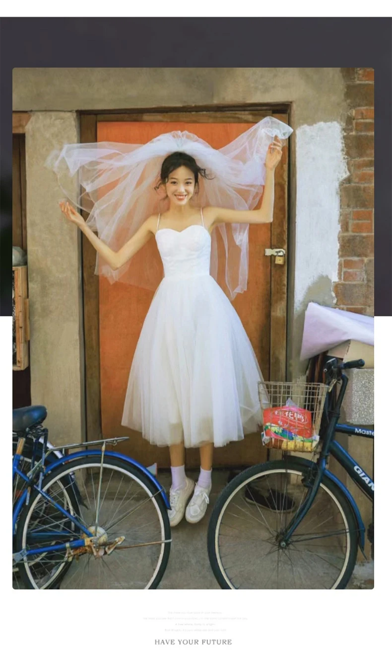 Title 3, Strap Light Wedding Dress French Retro Dress Da...