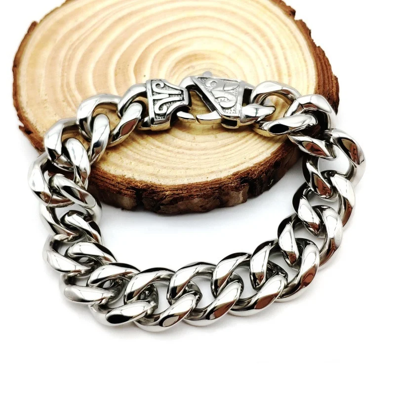 Title 5, Pulseira masculina Hip Hop aço inoxidável hexag...