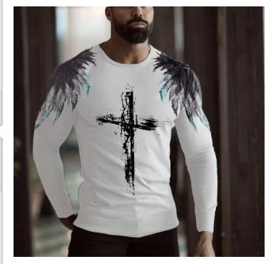 Camiseta manga longa masculina com gradiente de cores, estampa fashion e gola redonda, ideal para um visual moderno e confortável. — foto 4