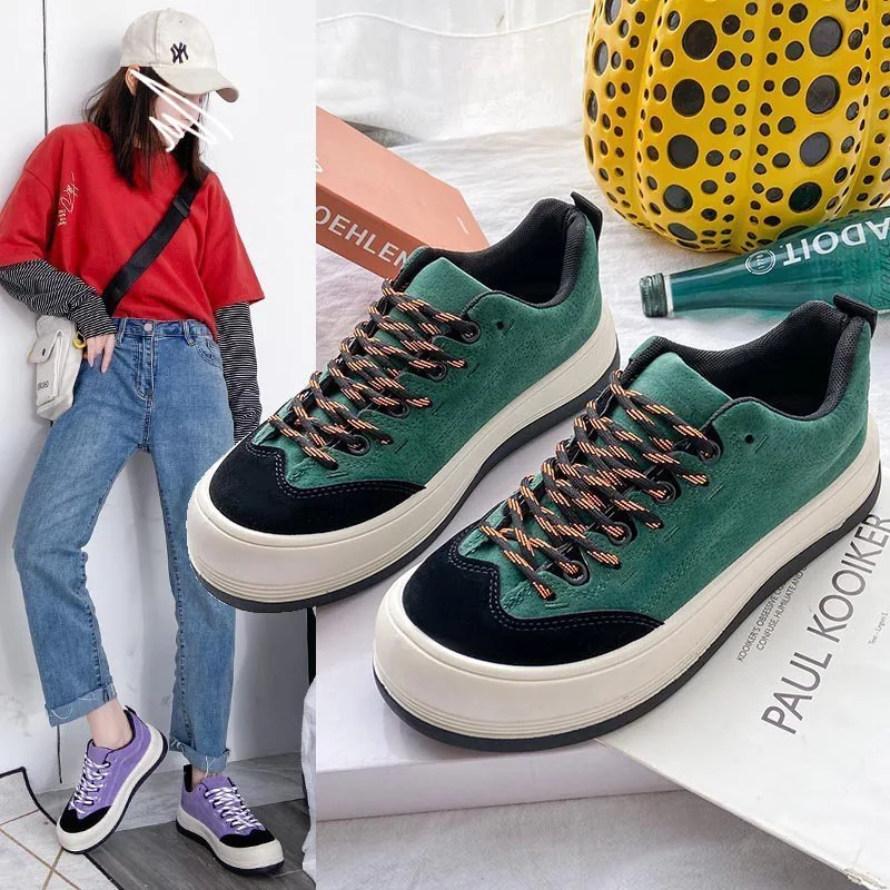 Tênis feminino de couro genuíno plataforma flat casual, perfeitos para um visual descontraído e confortável no dia a dia. — foto 5