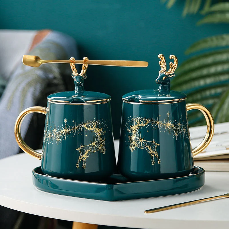 Large Capacity Couple Coffee Cup Creative Design With Lid and Spoon Perfect for Sharing Drinks and Enjoying Quality Time — photo 5