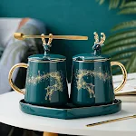 Large Capacity Couple Coffee Cup Creative Design With Lid and Spoon Perfect for Sharing Drinks and Enjoying Quality Time — photo 5