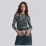 Vintage Print Fake Two-piece Long-sleeved T-shirt Mesh for a stylish and comfortable casual look. Breathable and fashion — photo 3
