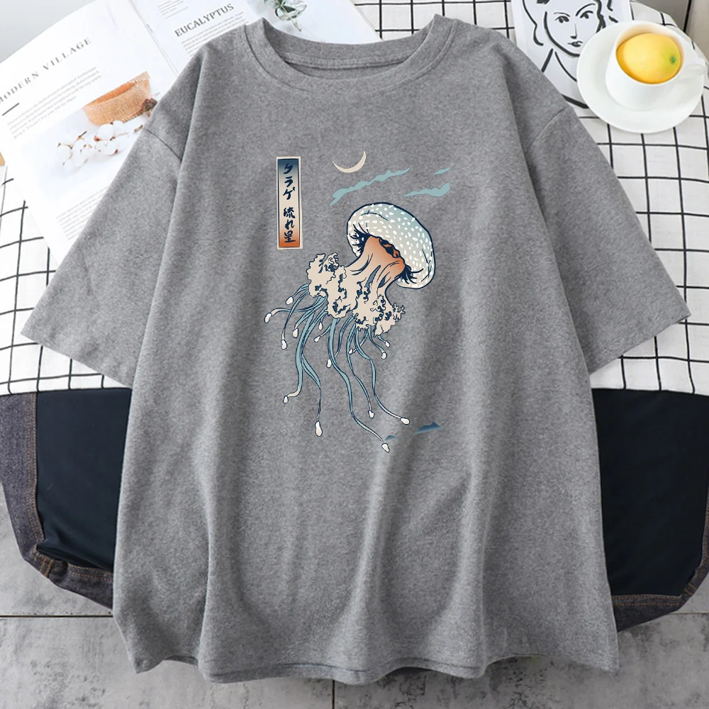 Men's cotton t-shirt featuring swimming color jellyfish print. Comfortable and stylish for the beach, pool, or casual we — photo 2