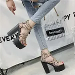 Hengtian High Thick Heel Hollow Snake Print Color Matching High-Heel Sandals offer a stylish, comfortable, and fashionab — photo 3