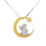 Colar Estrela de Seis Pontas Moon Rabbit Prata S925 com Ouro 18K, um pingente elegante para separação e presentes especiais. — foto 2