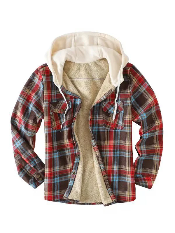 Hot Selling Men's Hooded Plus Fleece Shirt Jacket for warmth and comfort, perfect for cold weather, a stylish and practi — photo 4