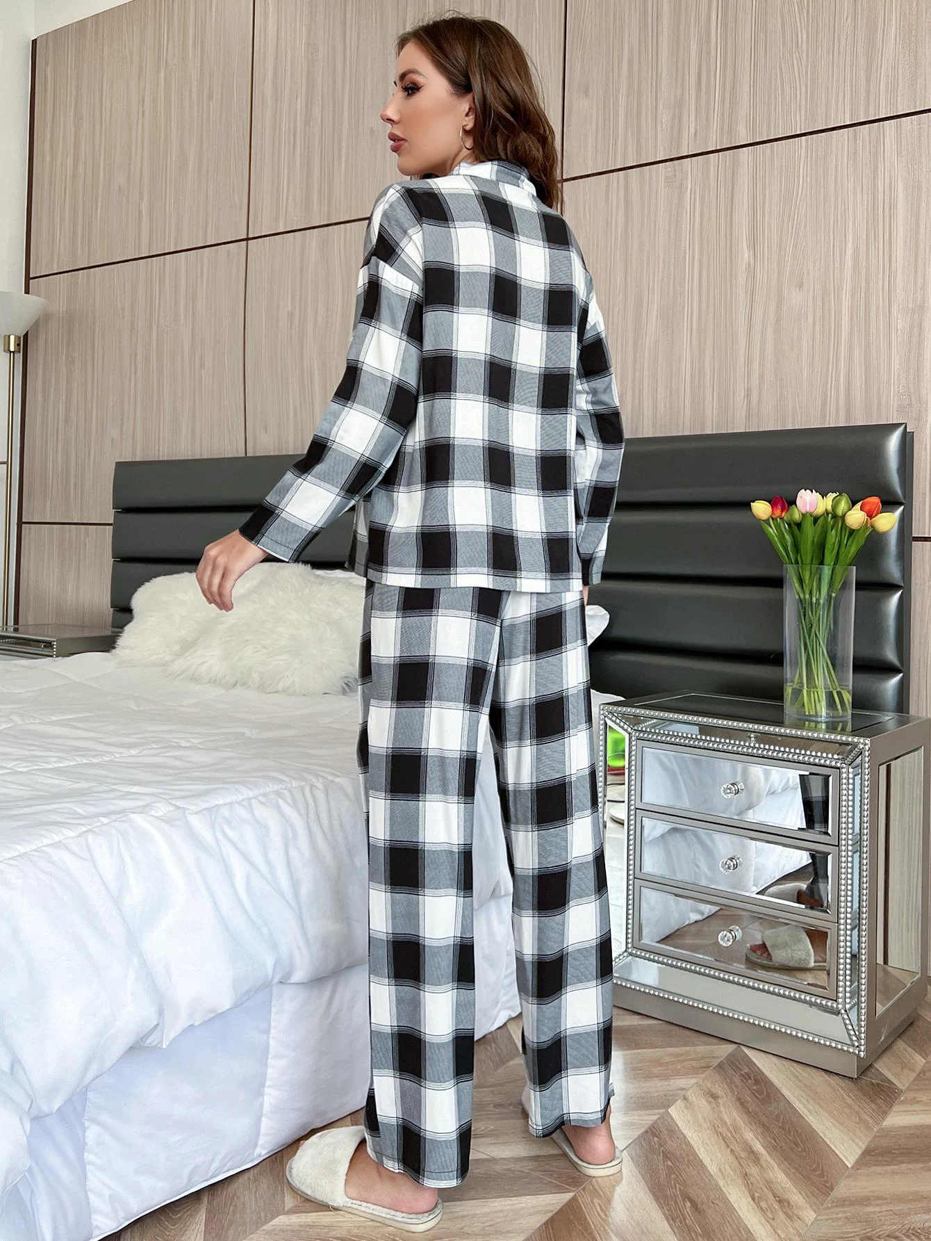 Title 3, Pajamas Womens Spring And Autumn Plaid Long Sl...