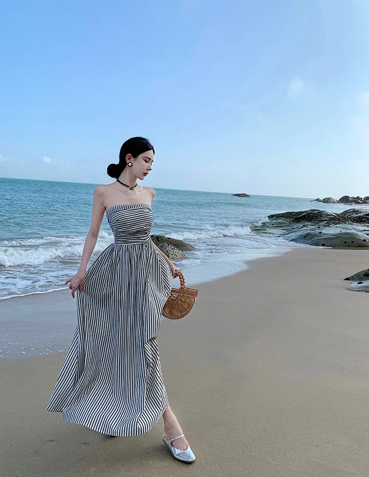Title 14, Off-neck Pleated High Waist A- Line Tube Top Be...