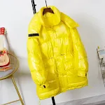 Bright leather hooded down jacket for women, a warm and stylish winter coat, ideal for cold weather and keeping you comf — photo 3