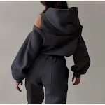 Conjunto de moletom esportivo casual liso feminino com capuz. Conforto e estilo para o dia a dia e atividades esportivas. Simples e prático. — foto 2