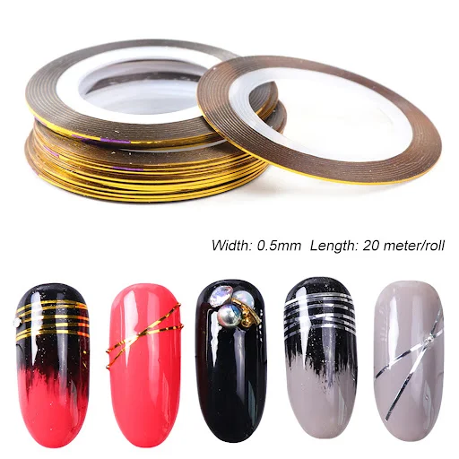 Title 2, Metallic Shiny Nail Art Manicure Line Stickers....