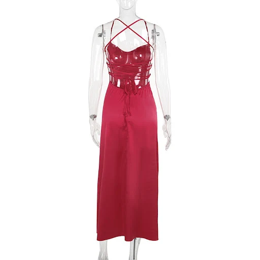 Title 5, Riem Satijn Een Swing Backless Jurk Dames