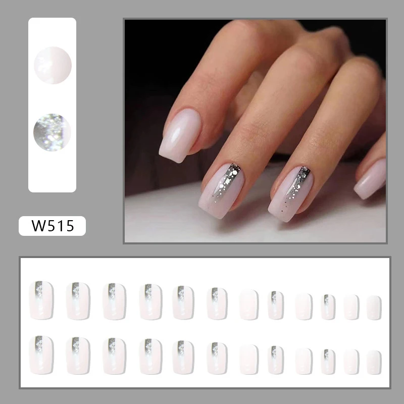 Title 5, Simple European Square Fake Nails Black Gradien...