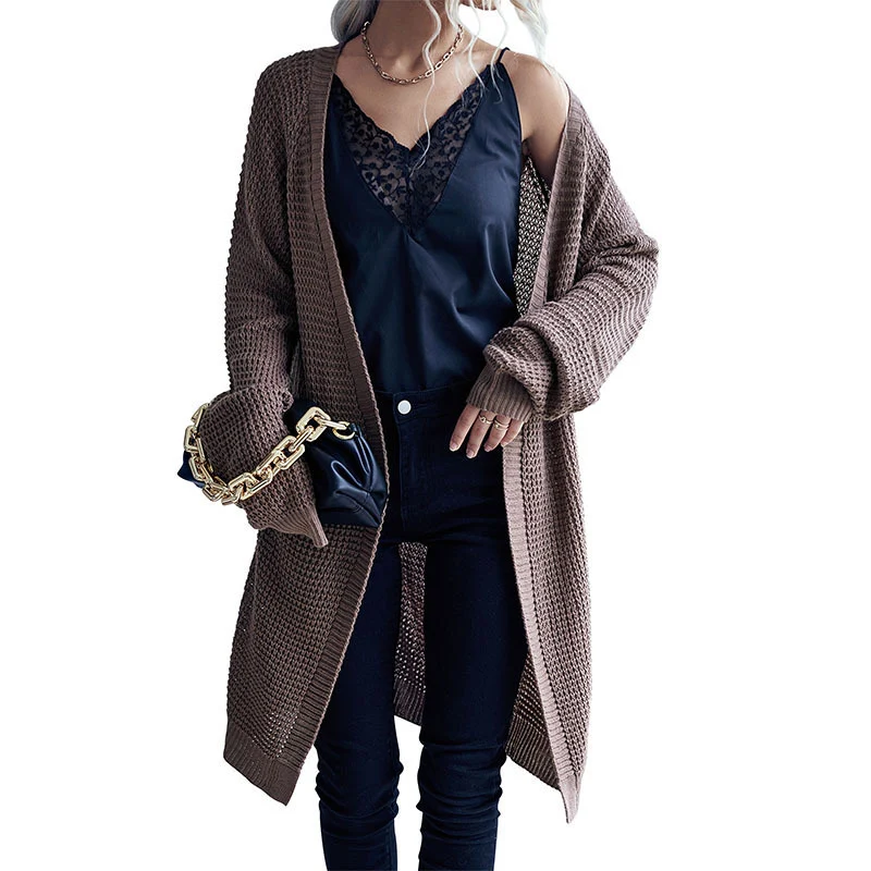 Abrigo cárdigan largo de punto liso para mujer, perfecto para capas y comodidad. Ideal para uso diario y fácil de combinar con cualquier atuendo. — foto 2