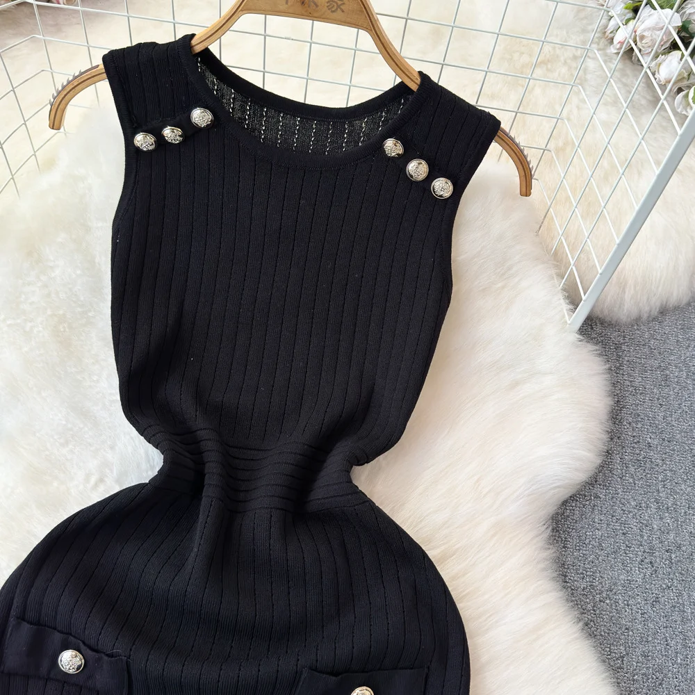 Title 3, Elegant Sleeveless Ice Silk Knitted Dress with ...