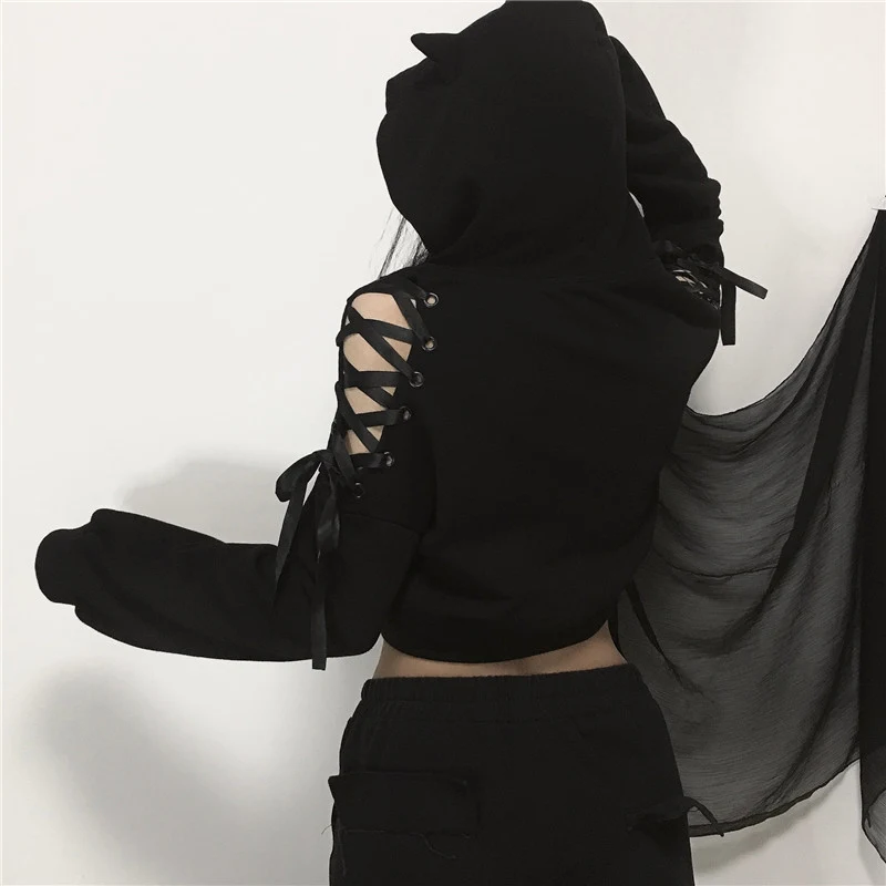 Suéter corto mujer Ins encaje oscuro sin tirantes orejeras de gato Top suelto — foto 3