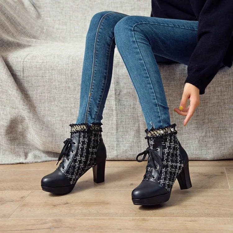 Title 2, Damen Stiefeletten mit Nähten, Schnürung und Sw...