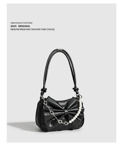 Title 6, Schwarz-weiße PU-Handtasche mit Schleife für Da...