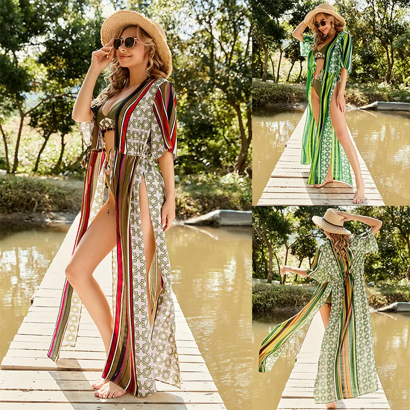 Saia de biquíni com cobertura estilo robe Férias Proteção solar leve e elegante para praia piscina e resort Conforto e estilo — foto 2