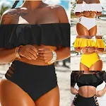 Novo Biquíni de Praia Dividido com Babados Ombros de Fora Roupa de Banho Dividida Perfeita para o Verão Conforto e Elegância na Praia — foto 9