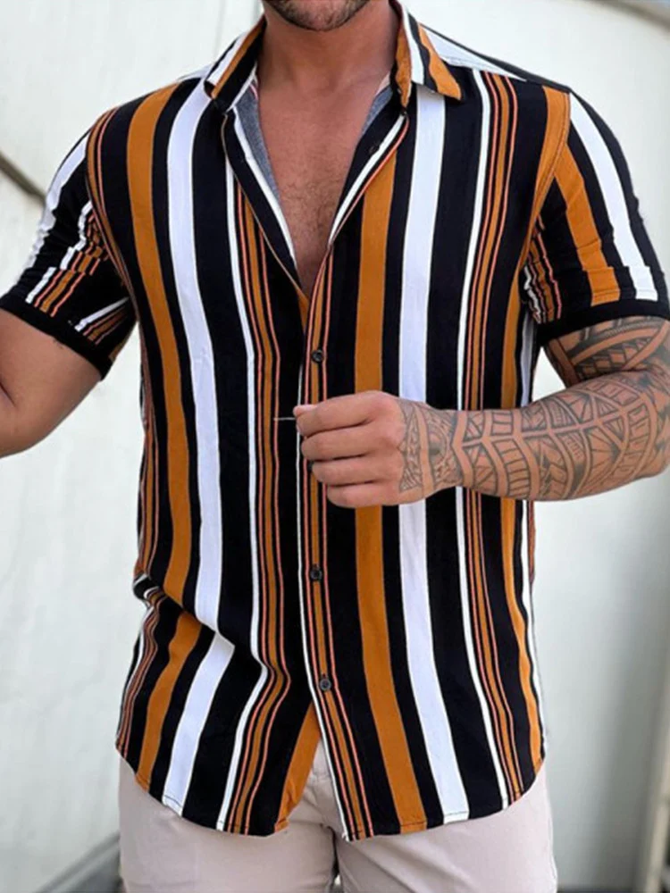 Heren gestreepte casual losse korte mouw street top. Comfortabele en stijlvolle top voor een relaxte look, perfect voor dagelijks gebruik. — foto 3
