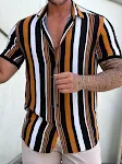 Heren gestreepte casual losse korte mouw street top. Comfortabele en stijlvolle top voor een relaxte look, perfect voor dagelijks gebruik. — foto 3